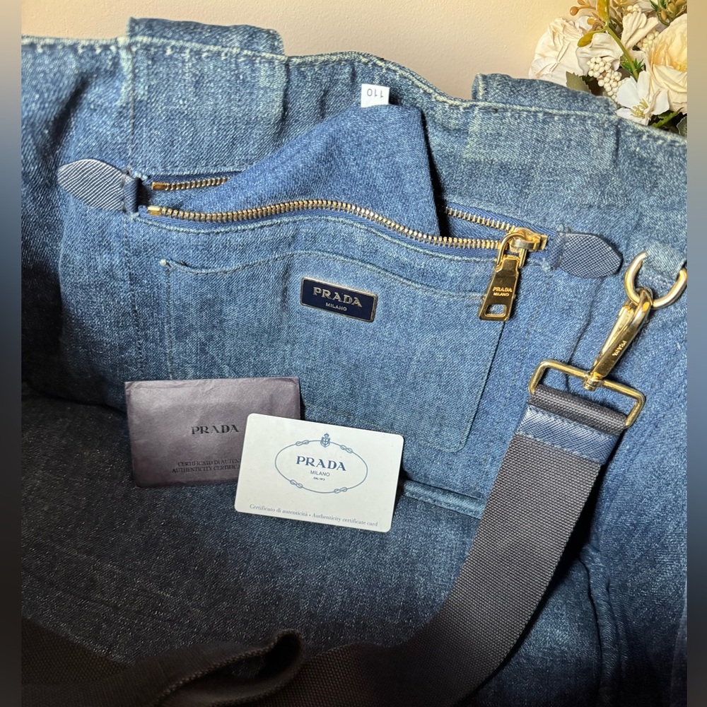 PRADA Medium Canapa Blue Denim Tote Bag - Picture 10 of 12